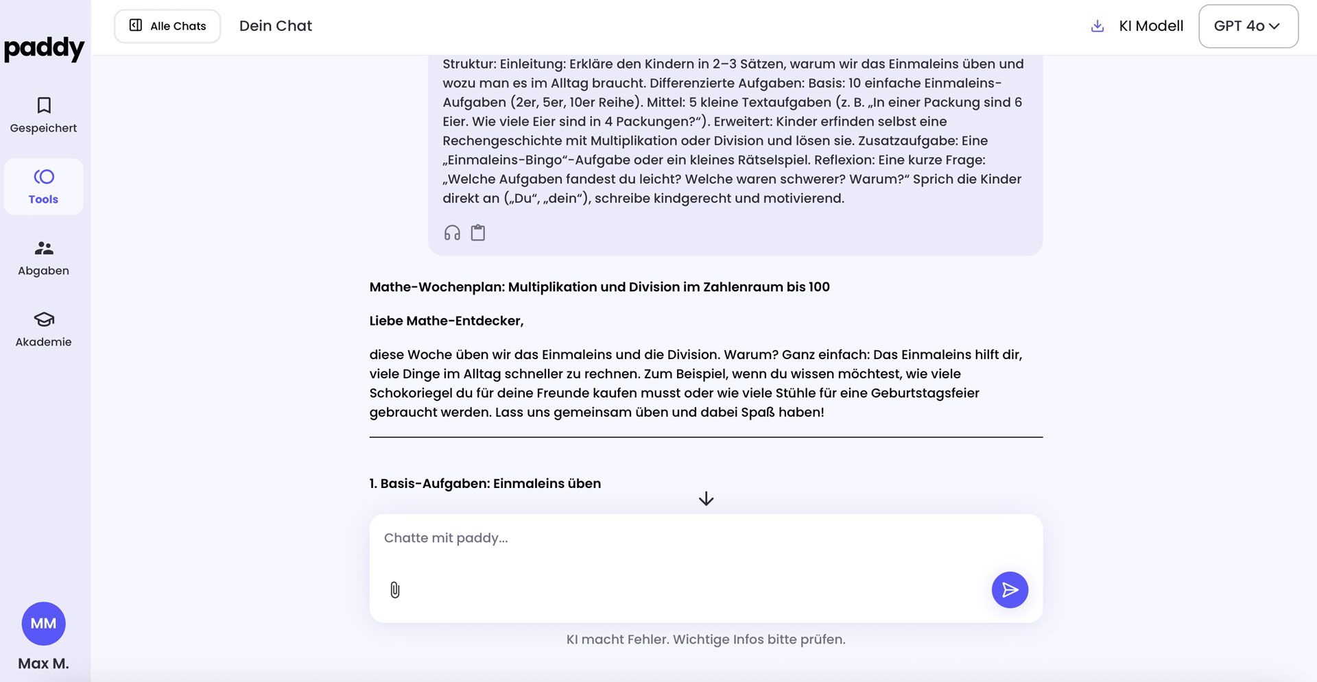 paddy erstellt differenzierte Wochenpläne für die Grundschule